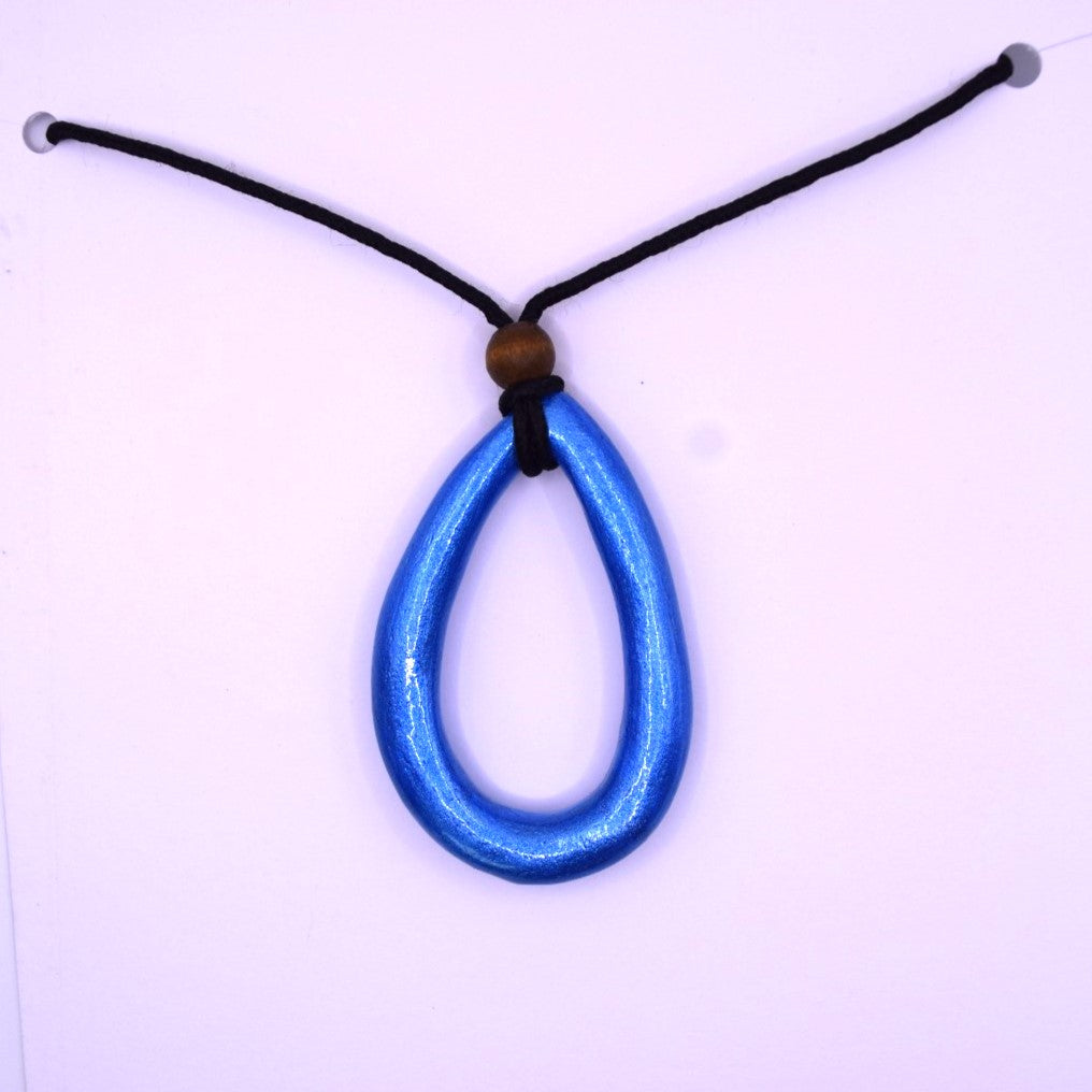 Terra Cotta Pendant with adjustable chain (Blue Oval-shaped)