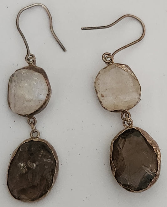 Blue Moonstone and Smokey Quartz Earrings