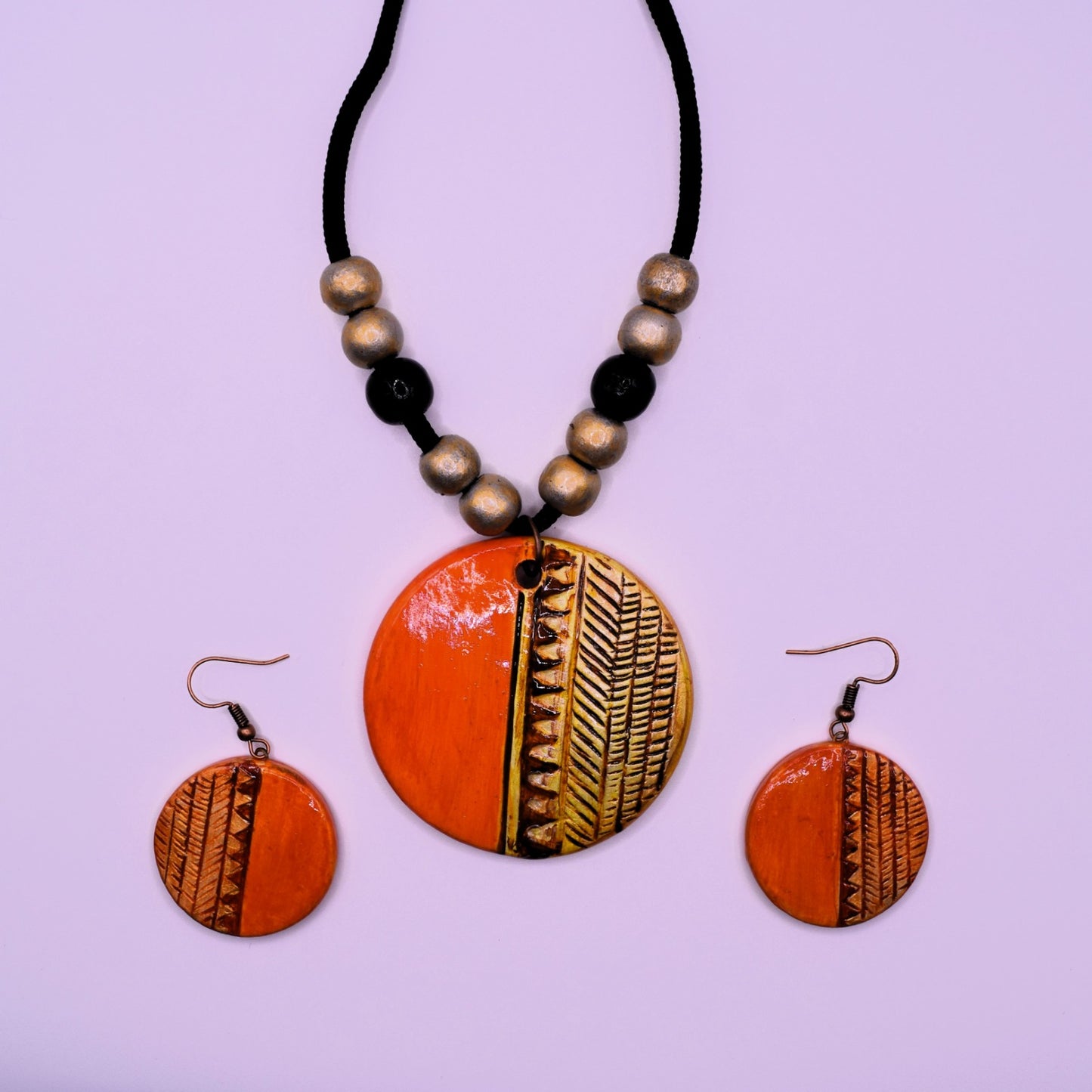 Terra Cotta Chain and Earrings (Orange and Gold)